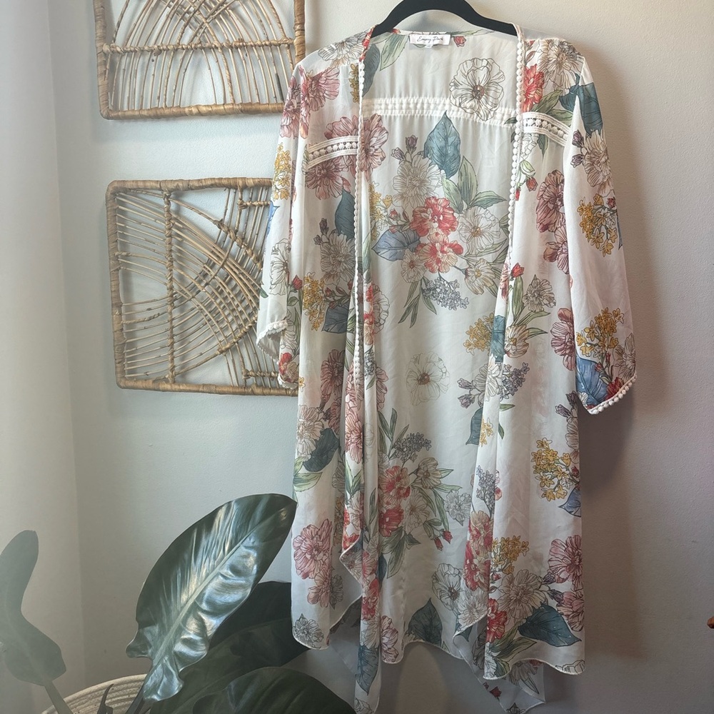 Floral & Feminine Colorful Kimono Cardigan | Swim Coverup | Size XL